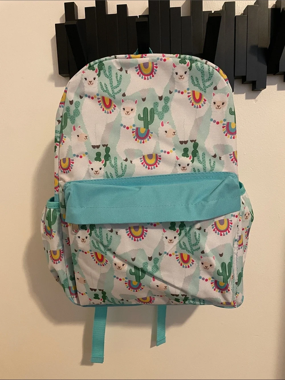 Kids Llama Print Backpack with Aqua Front Pocket -NEW